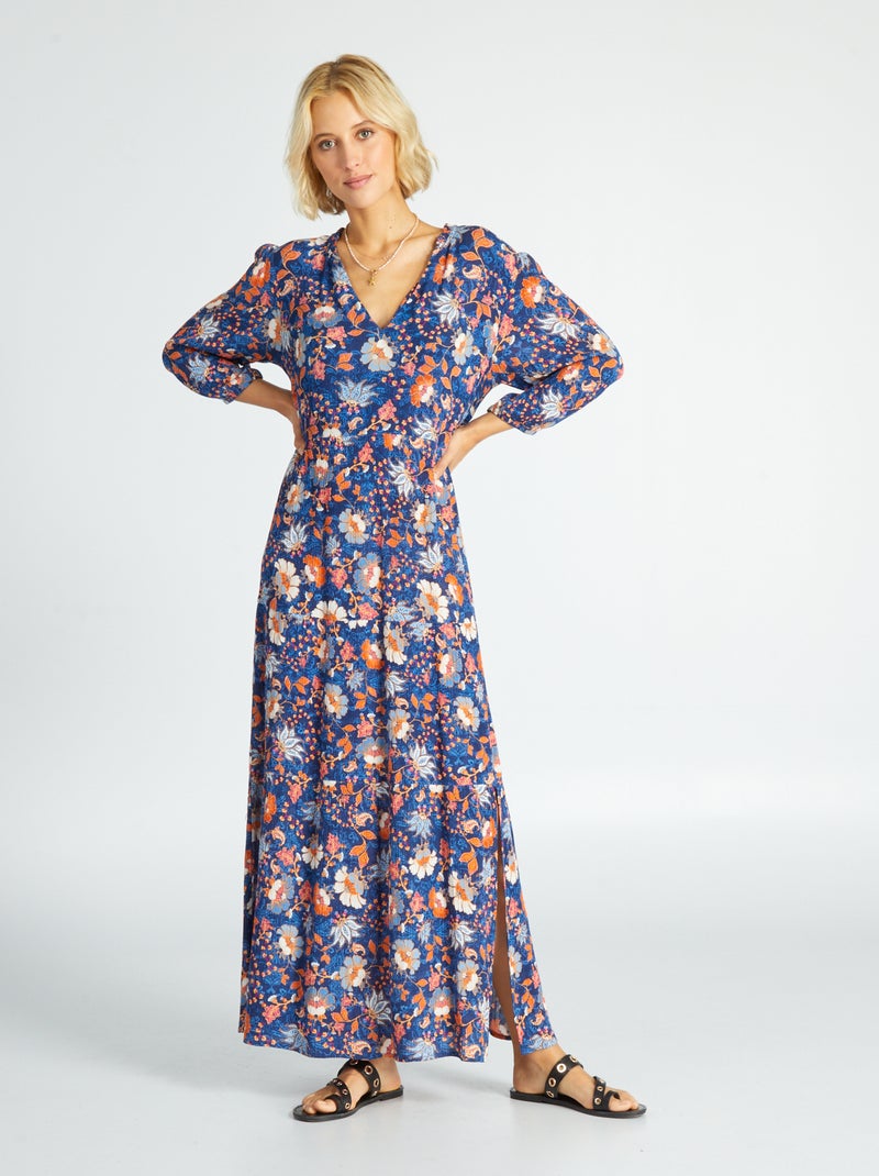 Robe longue en maile crêpée Bleu foncé - Kiabi