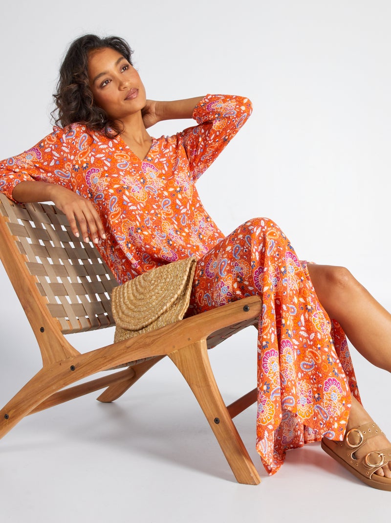 Robe longue en maile crêpée Orange - Kiabi