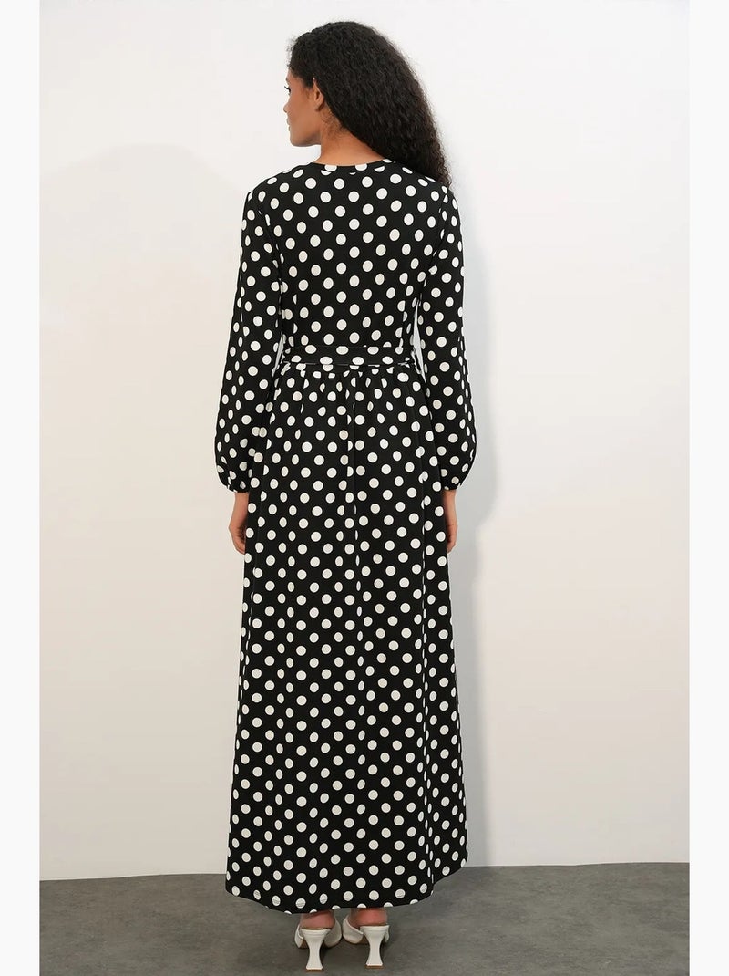 Robe longue en maille à motif floral et détail nœud bdart Noir Blanc - Kiabi