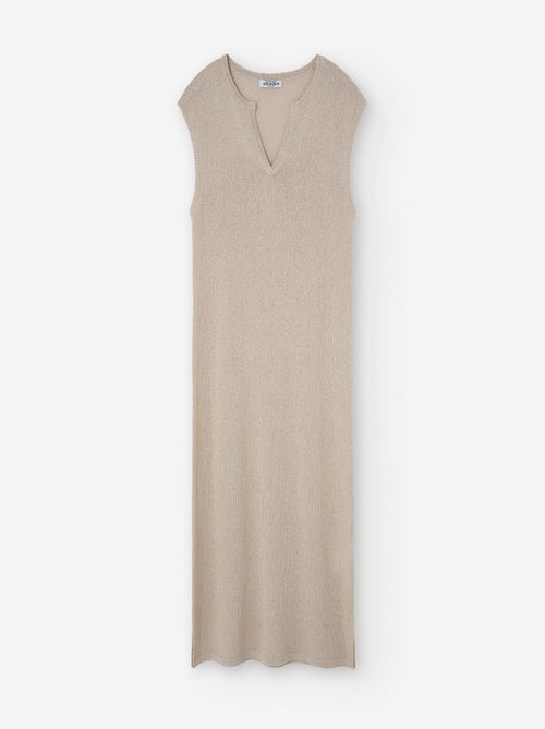Robe Longue en Maille avec Encolure en V - Kiabi