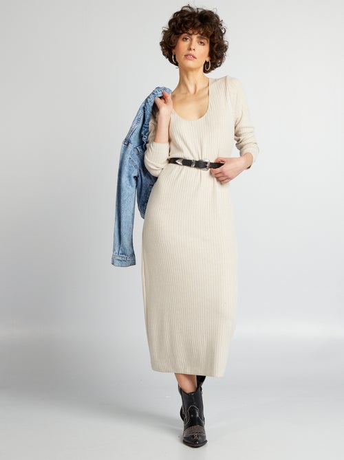 Robe longue en maille côtelée - Kiabi