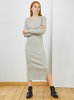 Robe longue en maille côtelée - Kiabi