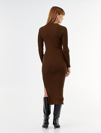 Robe longue en maille côtelée