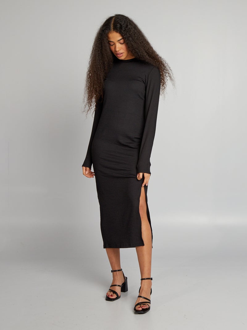 Robe longue en maille cötelée noir - Kiabi