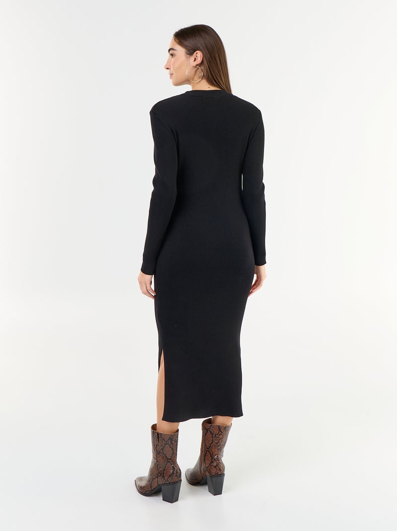 Robe longue en maille côtelée Noir - Kiabi