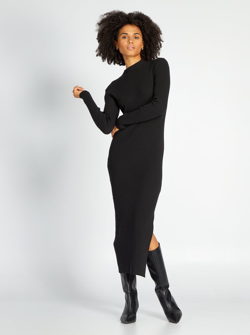 Robe longue en maille côtelée REAL BLACK - Kiabi