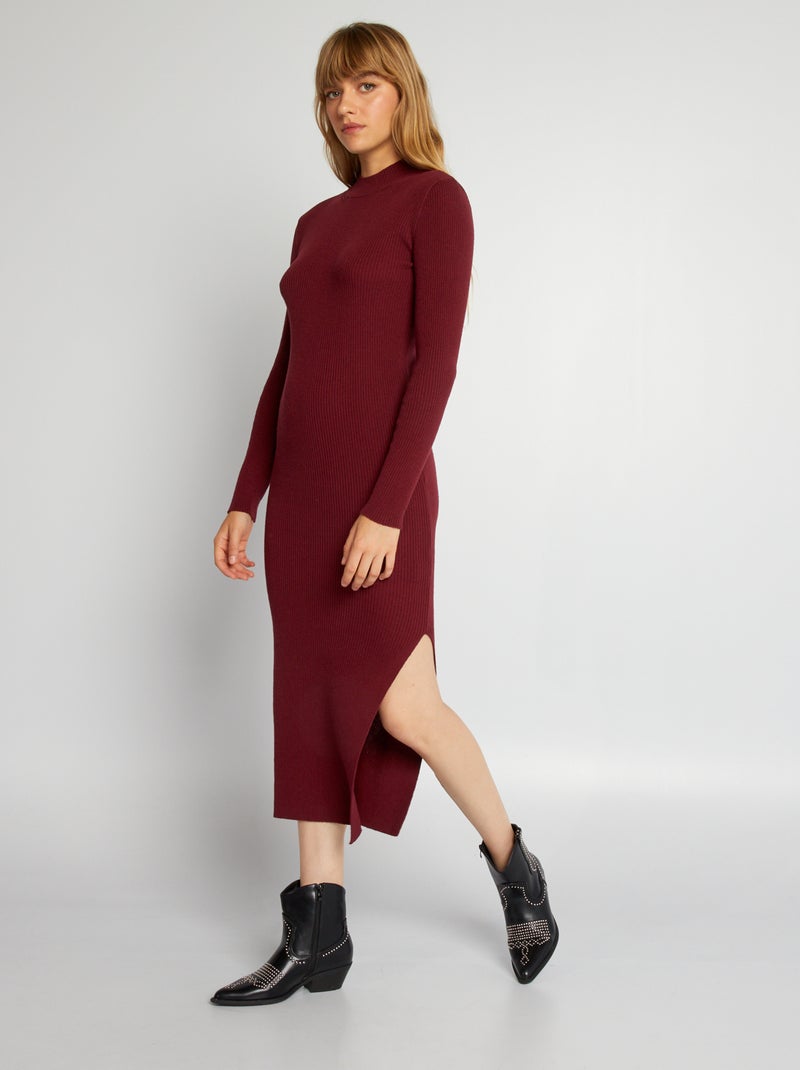 Robe longue en maille côtelée Rouge - Kiabi