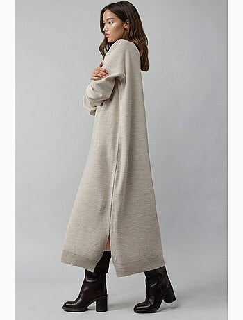 Robe longue en maille côtelée texturée à col rond my fashion
