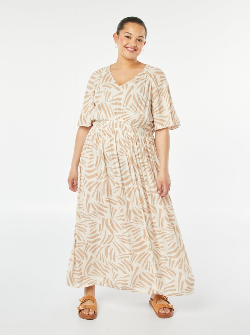 Robe longue en maille crêpe Beige - Kiabi