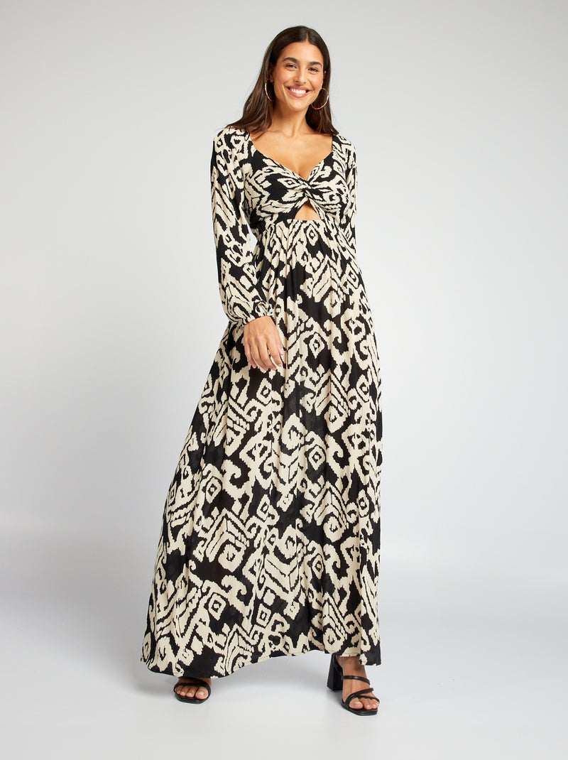 Robe longue en maille crêpe Noir/blanc - Kiabi