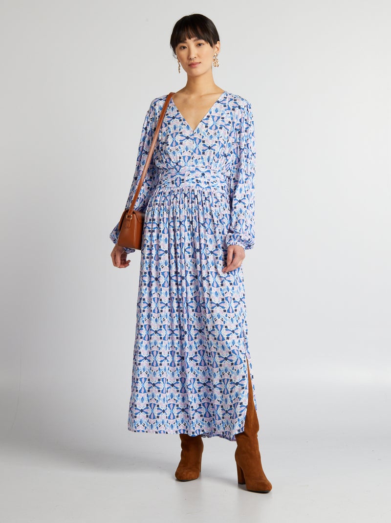 Robe longue en maille crêpée Bleu - Kiabi