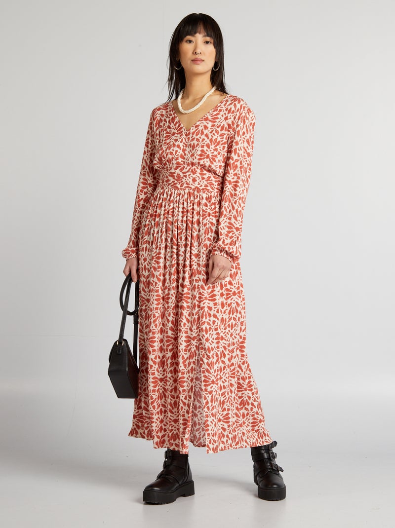 Robe longue en maille crêpée Brique - Kiabi