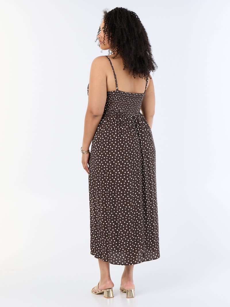 Robe longue en maille crêpée fines bretelles Marron - Kiabi