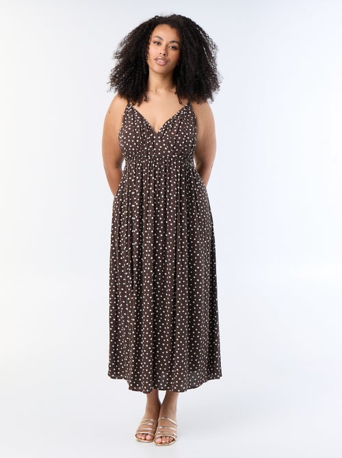 Robe longue en maille crêpée fines bretelles - Kiabi