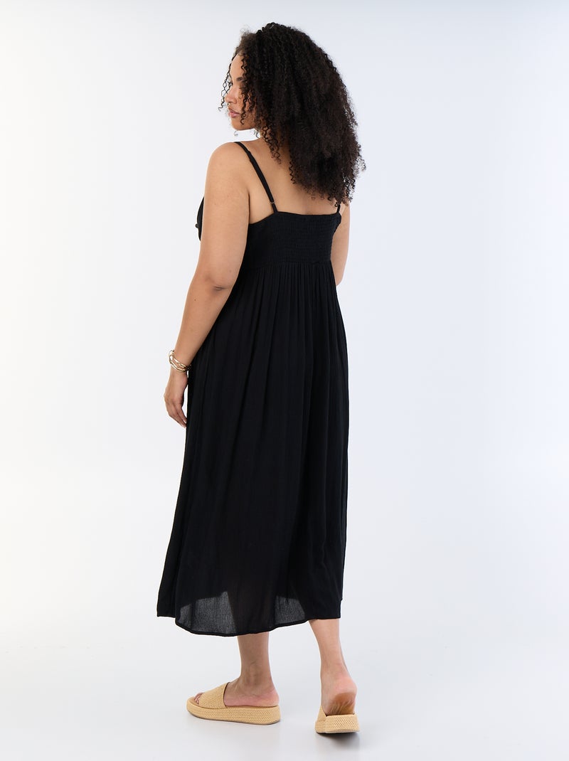 Robe longue en maille crêpée fines bretelles Noir - Kiabi