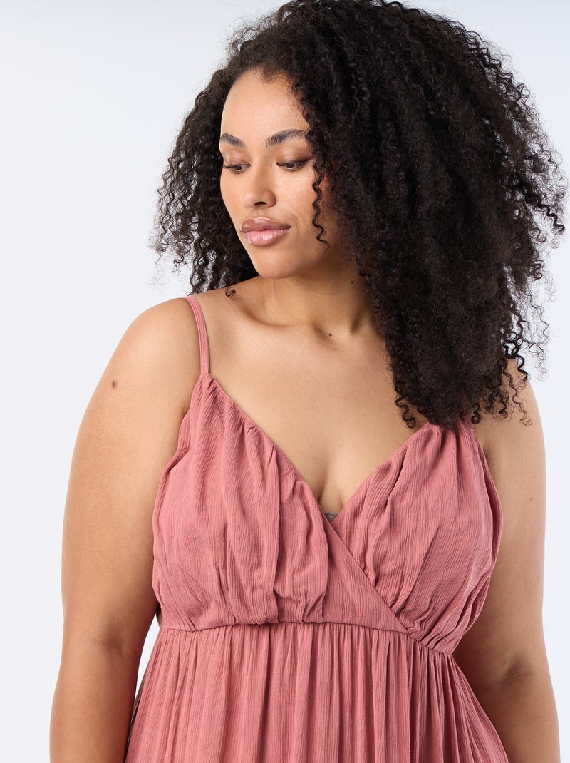 Robe longue en maille crêpée fines bretelles Rose - Kiabi