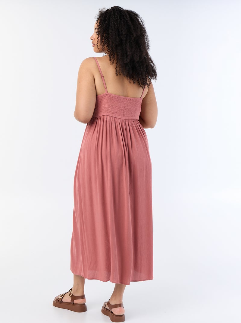 Robe longue en maille crêpée fines bretelles Rose - Kiabi