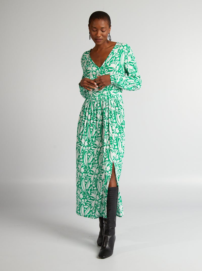 Robe longue en maille crêpée Vert - Kiabi