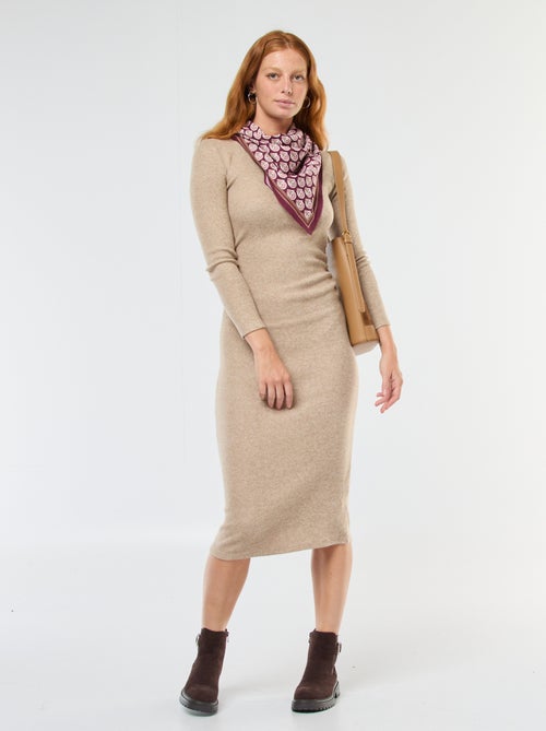 Robe longue en maille doudou à manches longues - Kiabi