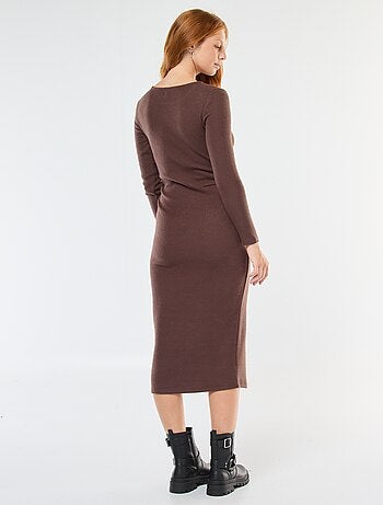 Robe longue en maille doudou à manches longues