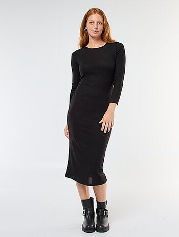 Robe longue en maille doudou à manches longues