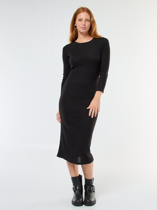 Robe longue en maille doudou à manches longues - Kiabi