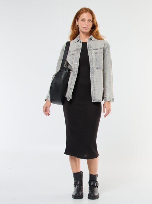 Robe longue en maille doudou à manches longues - Kiabi