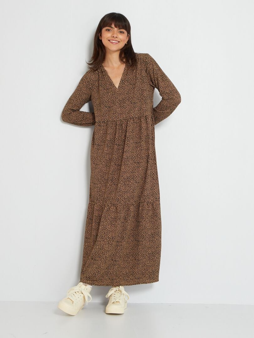 Robe longue en maille gaufrée Marron - Kiabi