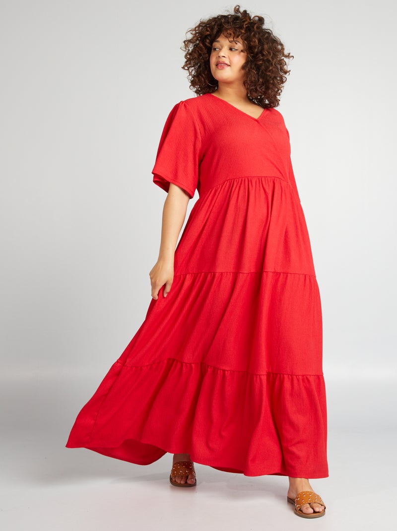 Robe longue en maille gaufrée rouge - Kiabi