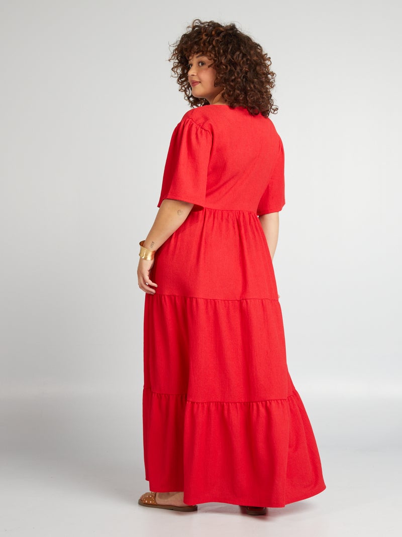 Robe longue en maille gaufrée rouge - Kiabi