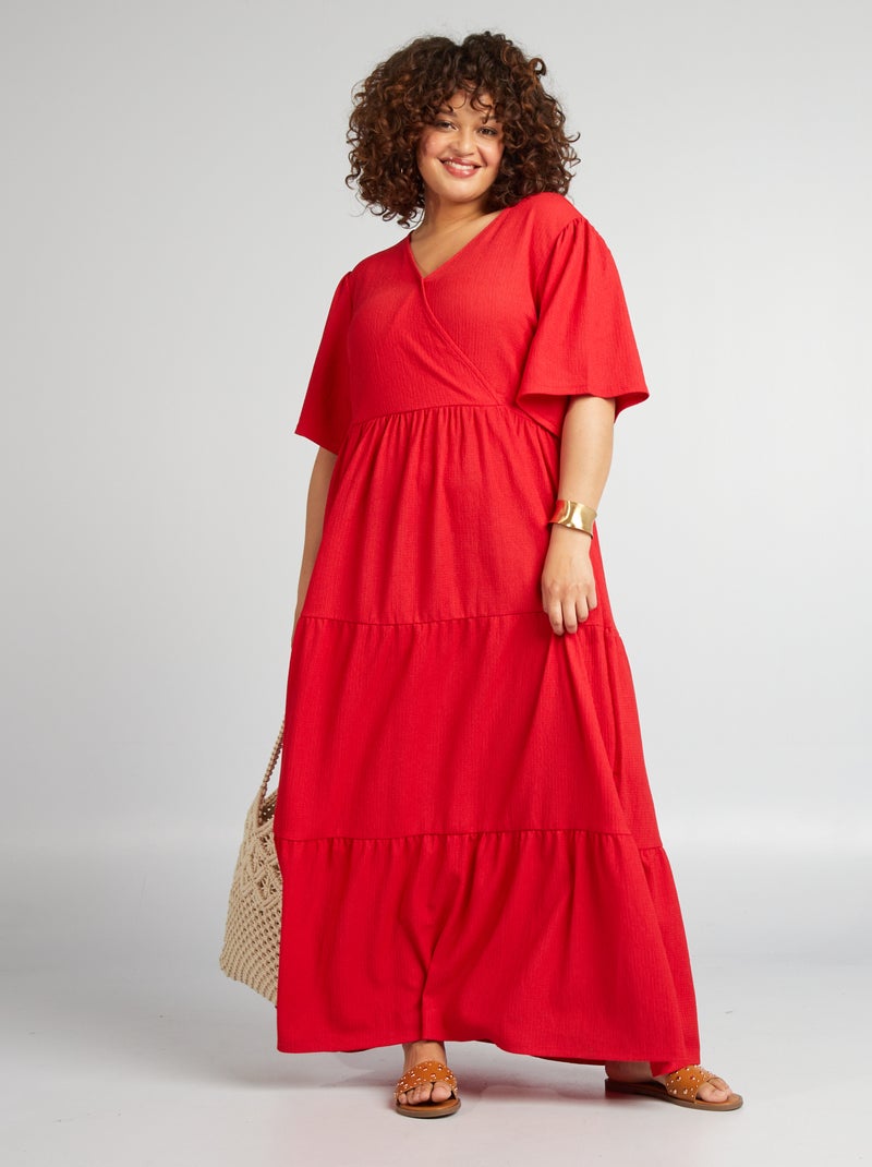 Robe longue en maille gaufrée rouge - Kiabi