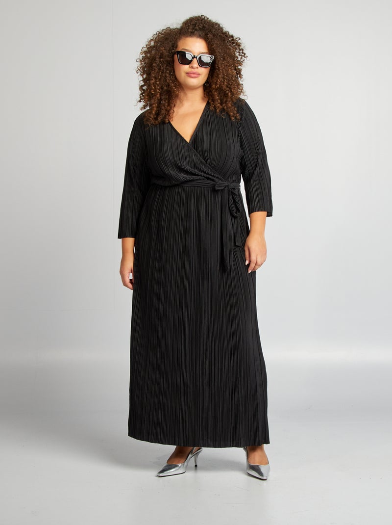 Robe longue en maille plissée 'Vero Moda Curve' Noir - Kiabi