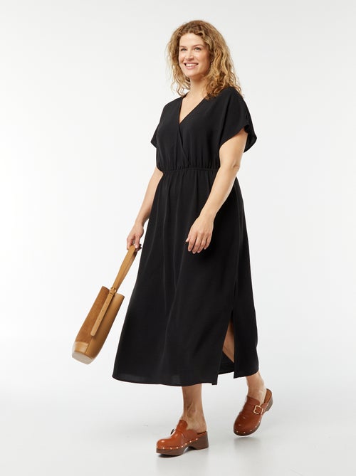 Robe longue en maille stretch et à manches courtes - Kiabi