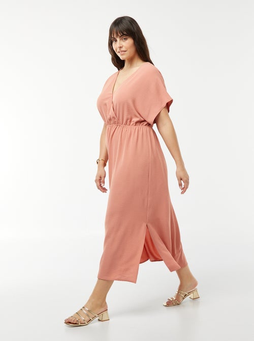 Robe longue en maille stretch et à manches courtes - Kiabi