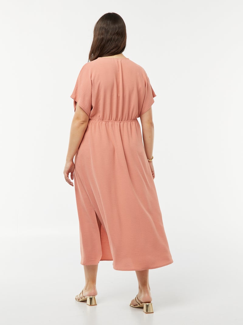 Robe longue en maille stretch et à manches courtes Rose - Kiabi