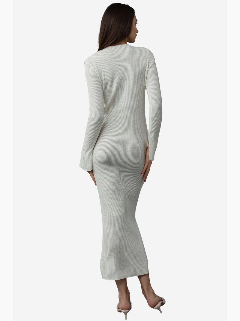 Robe longue en maille texturée à col v et fente my fashion Blanc cassé - Kiabi