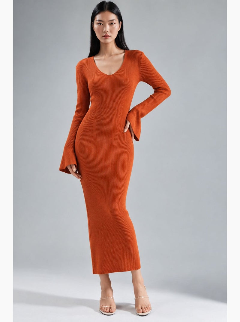 Robe longue en maille texturée à col v et fente my fashion Vert menthe - Kiabi