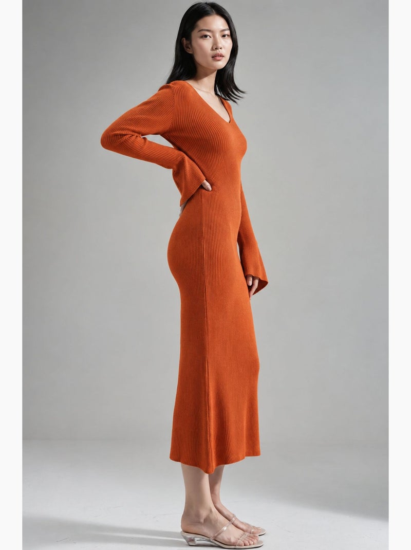Robe longue en maille texturée à col v et fente my fashion Vert menthe - Kiabi