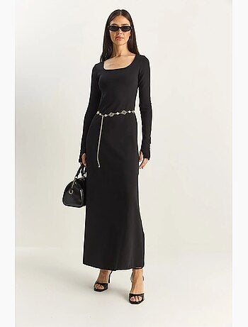 Robe longue en maille trapèze à col carré lucci