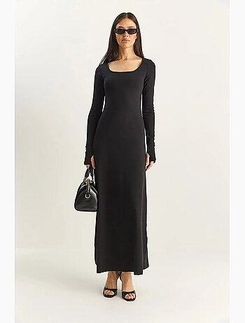Robe longue en maille trapèze à col carré lucci
