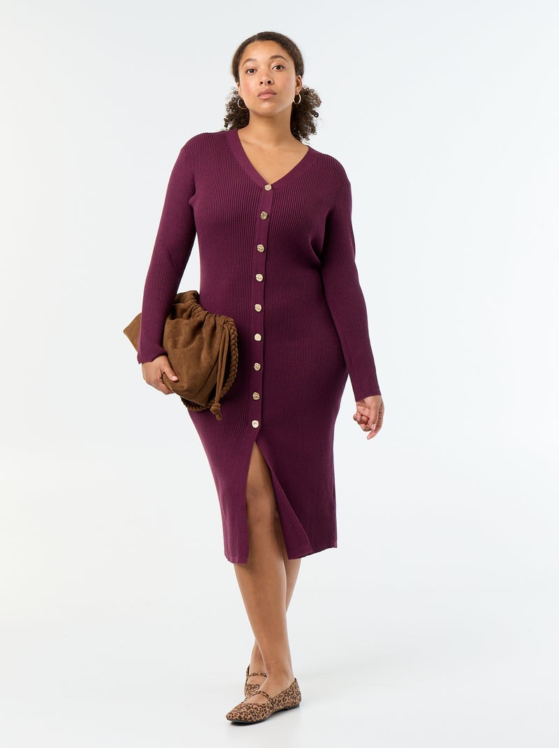 Robe longue en matière côtelé Rose - Kiabi