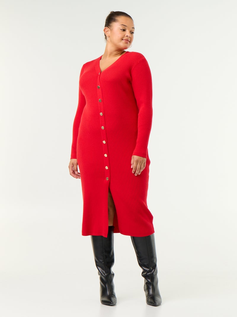 Robe longue en matière côtelé Rouge - Kiabi