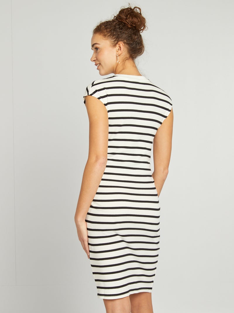 Robe longue en matière stretch côtelée BLANC - Kiabi