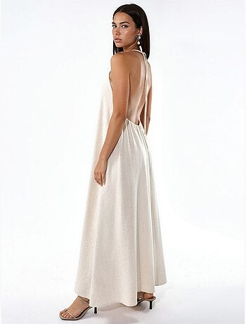 Robe longue en mélange de lin à col licou