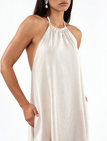Robe longue en mélange de lin à col licou
