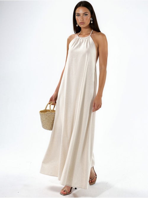 Robe longue en mélange de lin à col licou - Kiabi Robe longue en mélange de lin à col licou - Kiabi