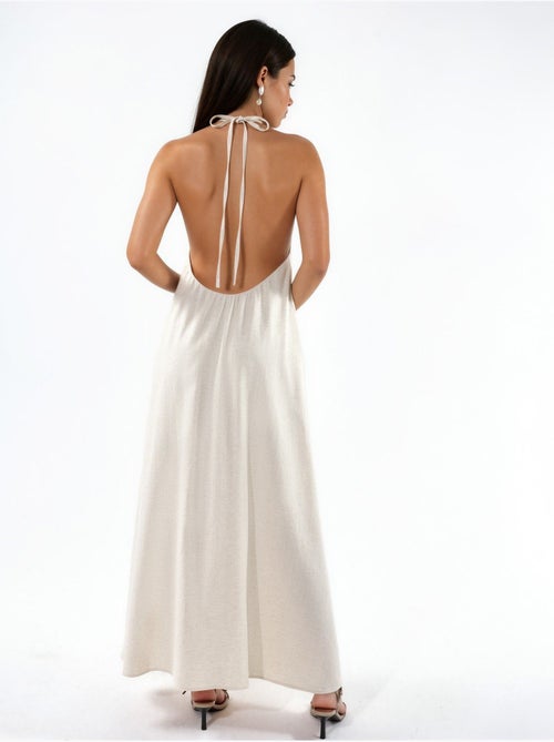 Robe longue en mélange de lin à col licou - Kiabi Robe longue en mélange de lin à col licou - Kiabi
