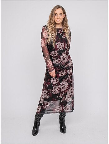Robe longue en mesh motif roses irma