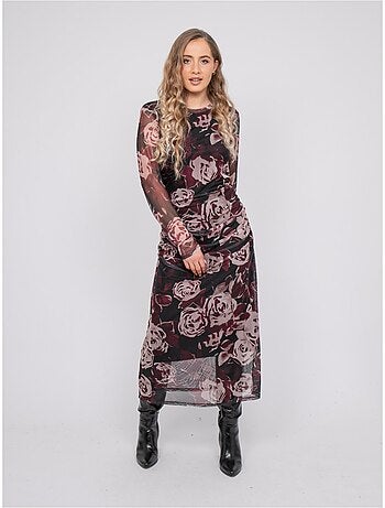 Robe longue en mesh motif roses irma
