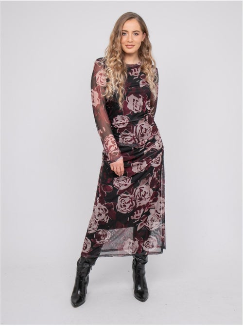 Robe longue en mesh motif roses irma - Kiabi